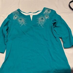 Chic Teal Long Sleeve Women's Top